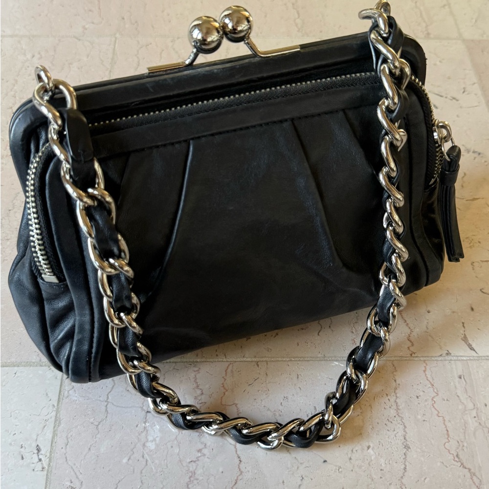 Coach Black Leather Chain-Handle Shoulder Bag